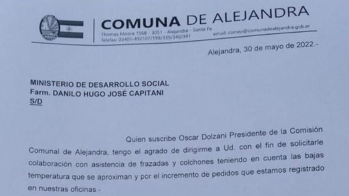 Alejandra solicita ayuda al gobierno provincial por las bajas temperaturas