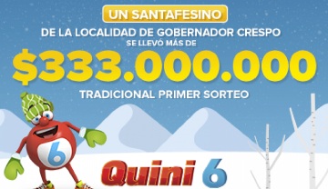 Un apostador de Gobernador Crespo se llevó 333 millones de pesos en el Quini 6