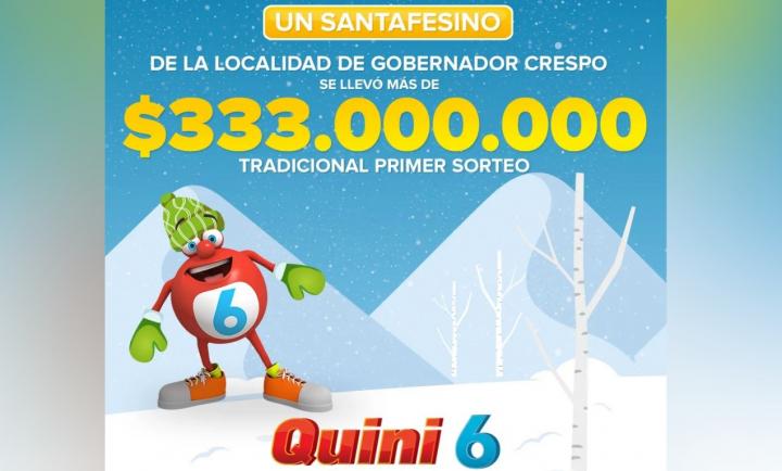 Un apostador de Gobernador Crespo se llevó 333 millones de pesos en el Quini 6