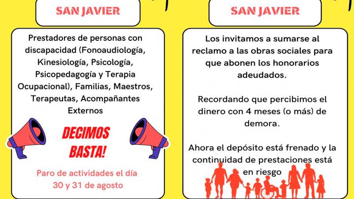 Paro de Prestadores de personas con discapacidad, Familias, Maestros Terapeutas y Acompañantes