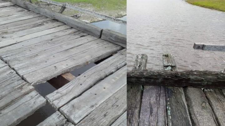Colonia Teresa: preocupación por el deplorable estado del puente camino al cántaro 