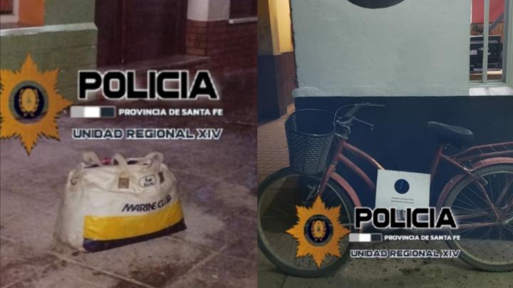 La policía de San Javier encontró un bolso con camisetas y una bicicleta abandonados