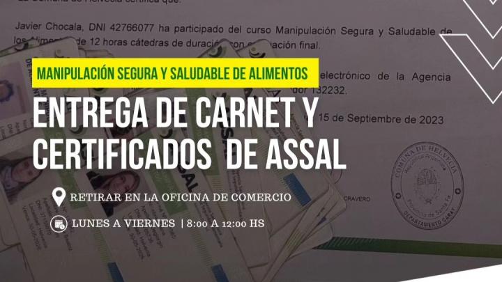 Helvecia: Entrega de Carnet de Manipulación Segura de Alimentos
